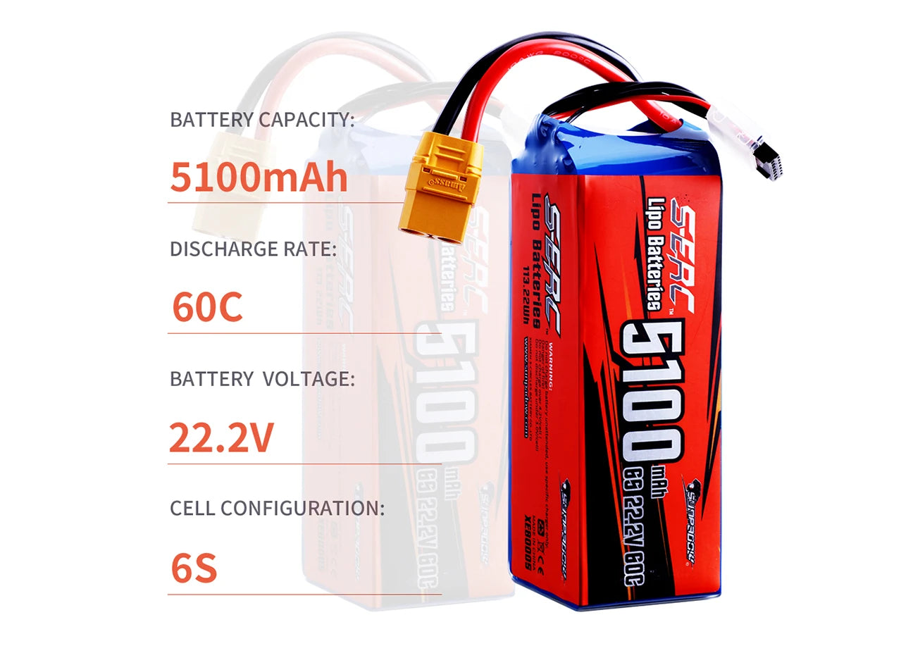 Sunpadow RC 3S 4S 6S Lipo Battery 5100mAh, 2.Low-resistance, high-reliability, good consistency