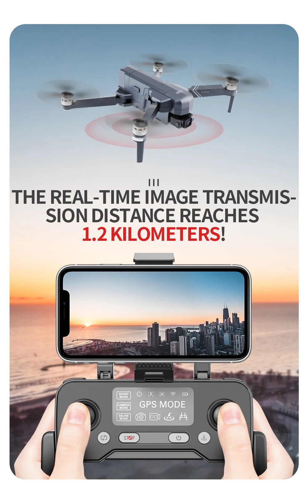 SJRC F11 / F11S  Pro Drone, THE REAL-TIME IMAGE TRANSMIS- SION DISTANCE REACHES