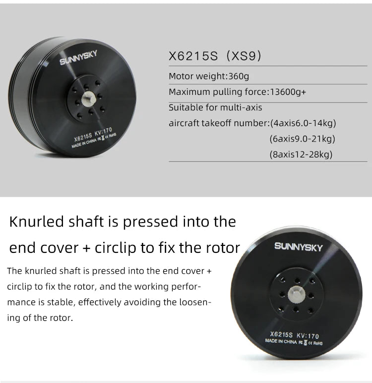 1/2/4PCS SunnySky X6215S Brushless Motor, knurled shaft is pressed into the end cover circlip to fix the