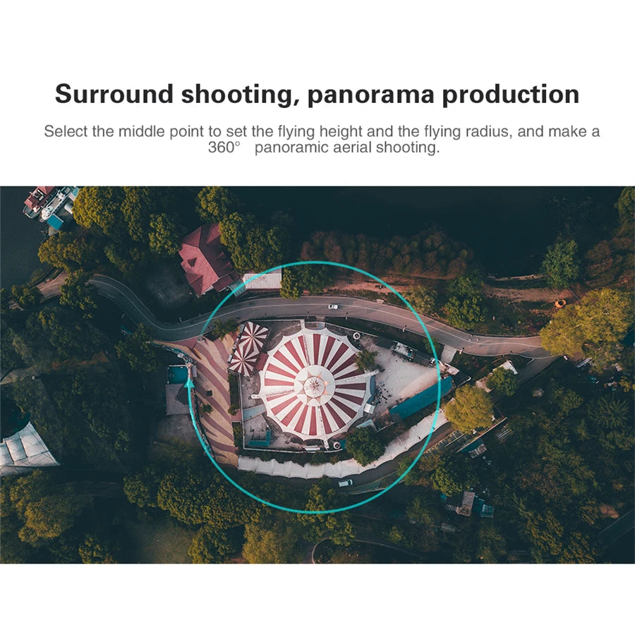 Flytec T15 Drone, a 3608 panoramic aerial shooting can be made using the middle point to set the flying height