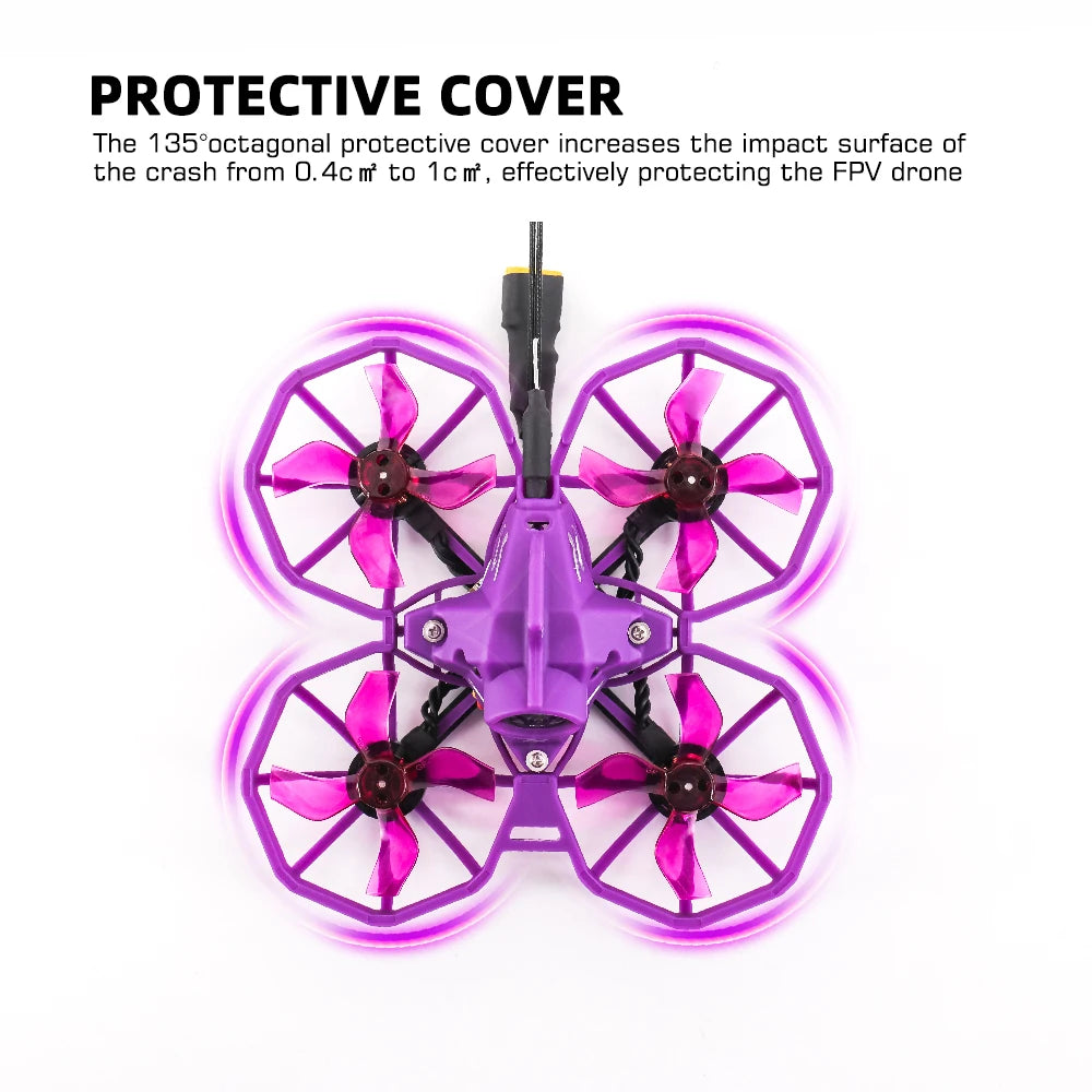 Tcmmrc  Junior Racer 75 Purple Fpv Drone Kit, 135*octagonal protective cover increases the impact surface of the crash from 0.4