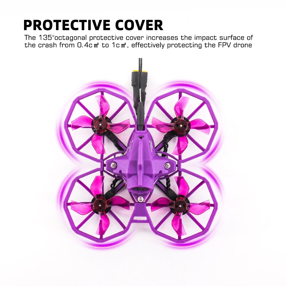 Tcmmrc Junior Racer 75 Purple Fpv Drone Kit, 135*octagonal protective cover increases the impact surface of the crash from 0.4