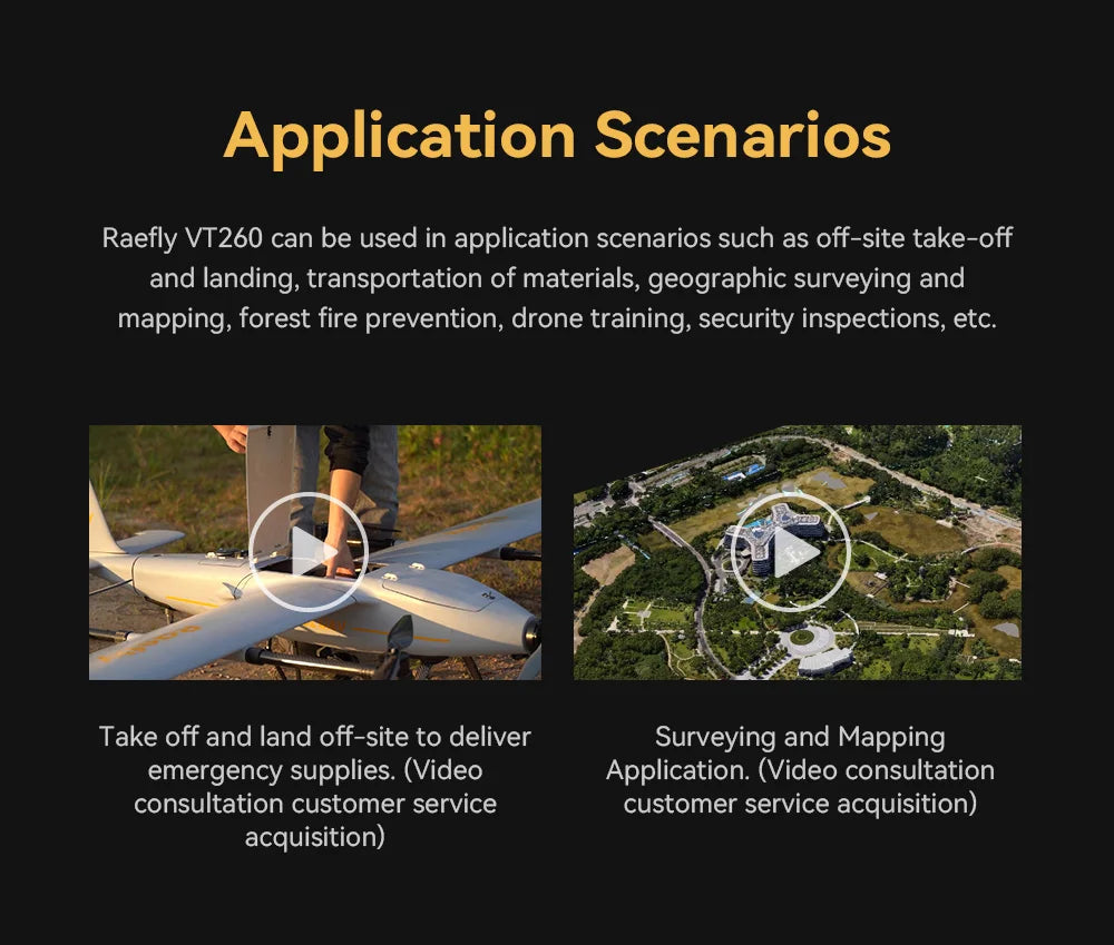 CUAV Raefly VT260 VTOL, Raefly VT260 can be used in application scenarios such as off-site take