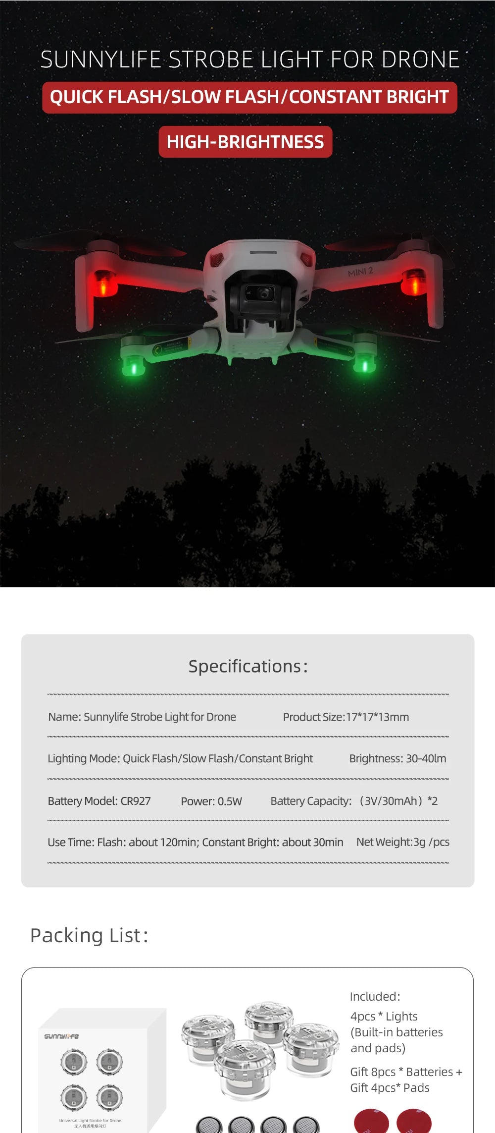 Head Eye Light For DJI MINI 2 Mavic Mini Se Head Flashing Light 35 SUNNYLIFE STROBE LIGHT FOR DRONE QUICK FLASH