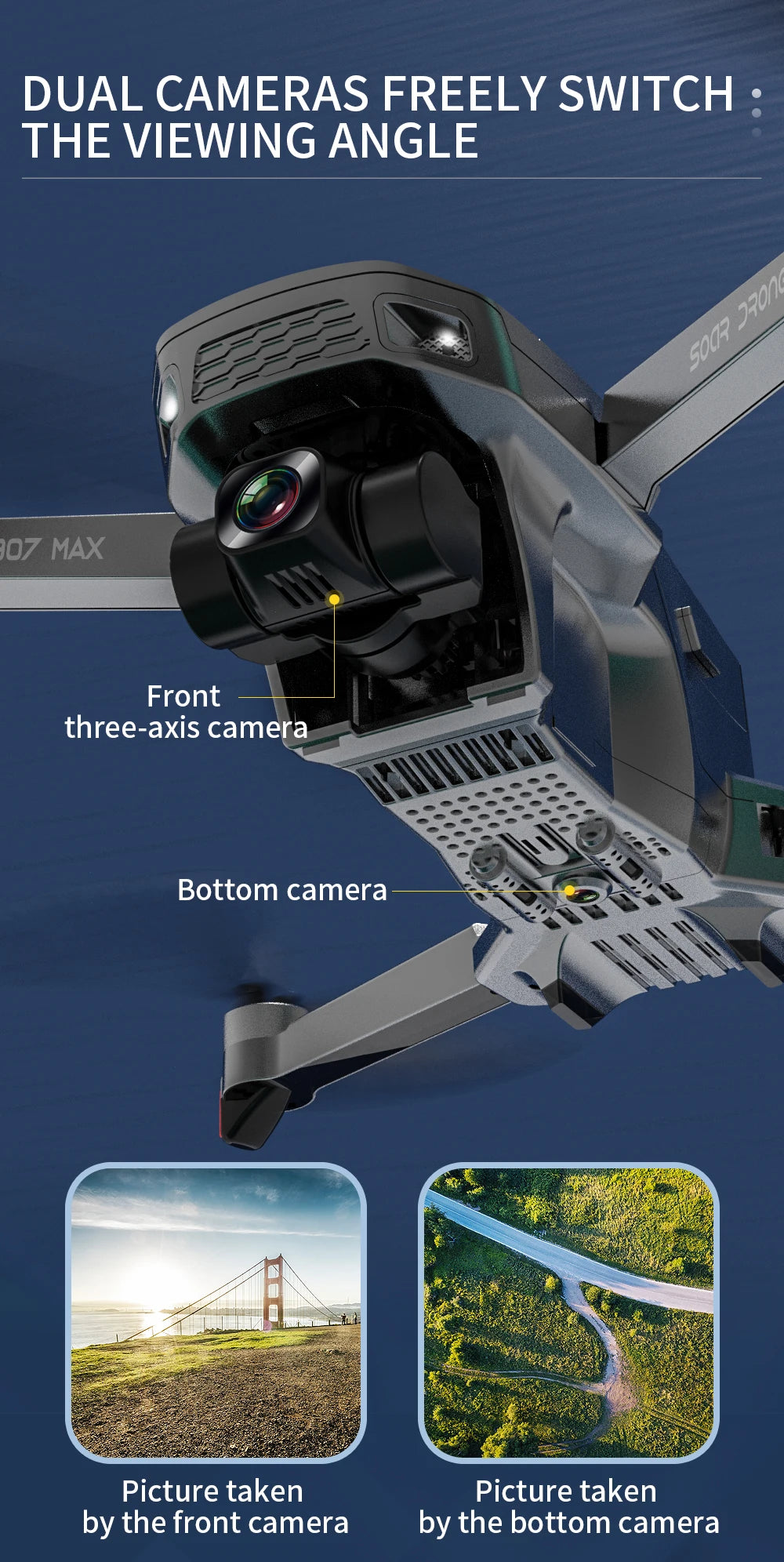 SG907 MAX Drone - 4K HD Professional 3-Axis Gimbal Brushless Motor 5G WIFI GPS HD Dual Camera Foldable Quadcopter FPV RC Dron Professional Camera Drone 22 SG907 MAX Drone, DUAL CAMERAS FREELY SWITCH THE VIEWING ANGLE J07