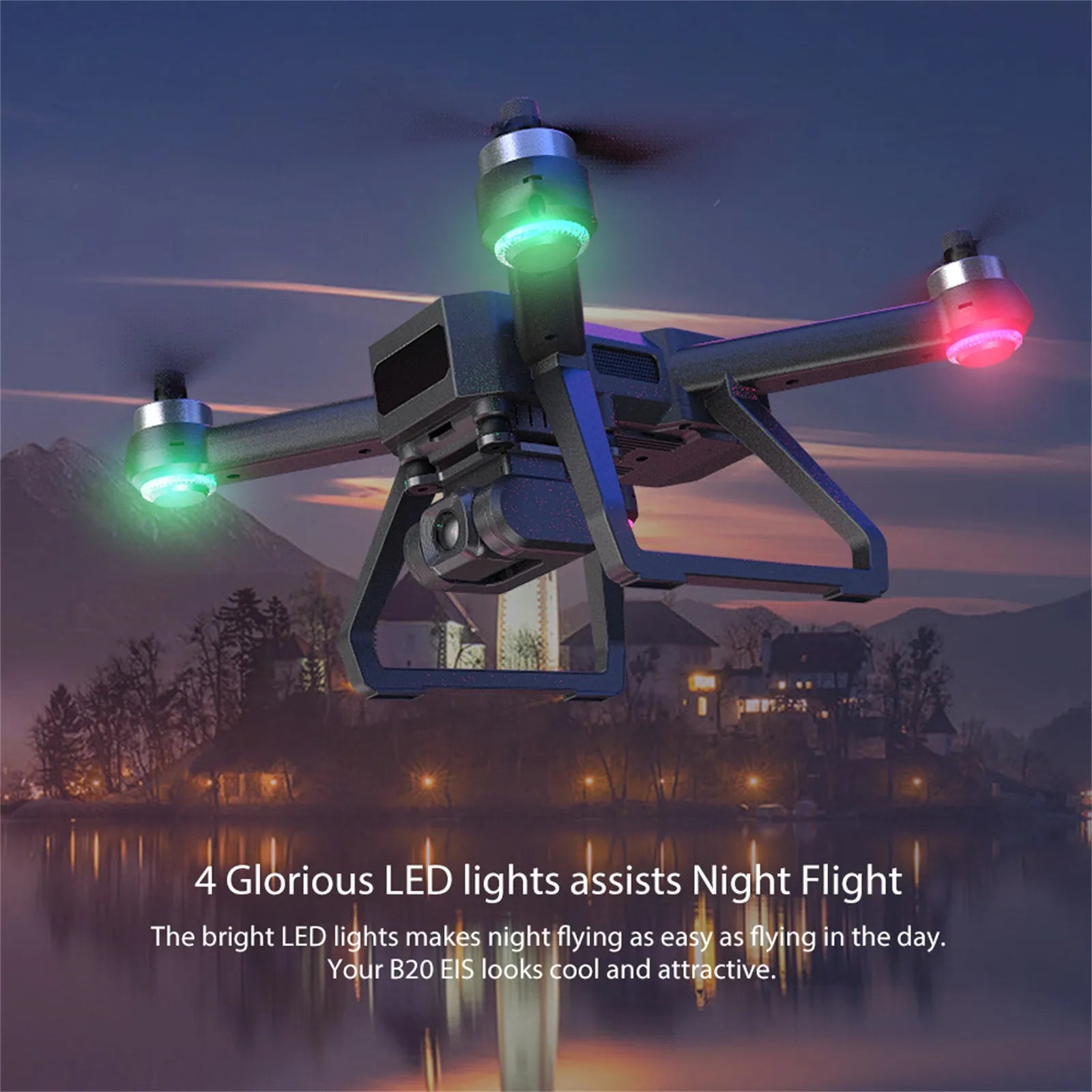 Mjx Bugs 20 Drone, bright LED lights makes night flying as easy as flying in the Your B20 EIS looks cool