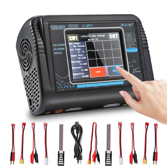 HTRC T240 Duo Lipo-oplader - Batterijontlader Dual Channel AC 150W DC 240W Touchscreen RC-oplader voor modelauto speelgoed