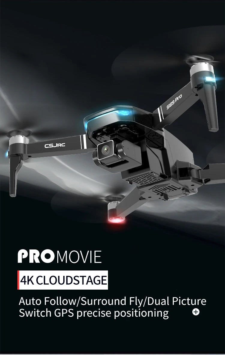 S189 Drone - GPS 6K HD Dual Camera 5G WIFI FPV Brushless Motor Foldable Quadcopter Helicopter Long Battery Life Gift Toy Professional Camera Drone 16 S189 Drone, CSJRC PROMOVIE 4K CLOUDSTAGEI Auto Follow/