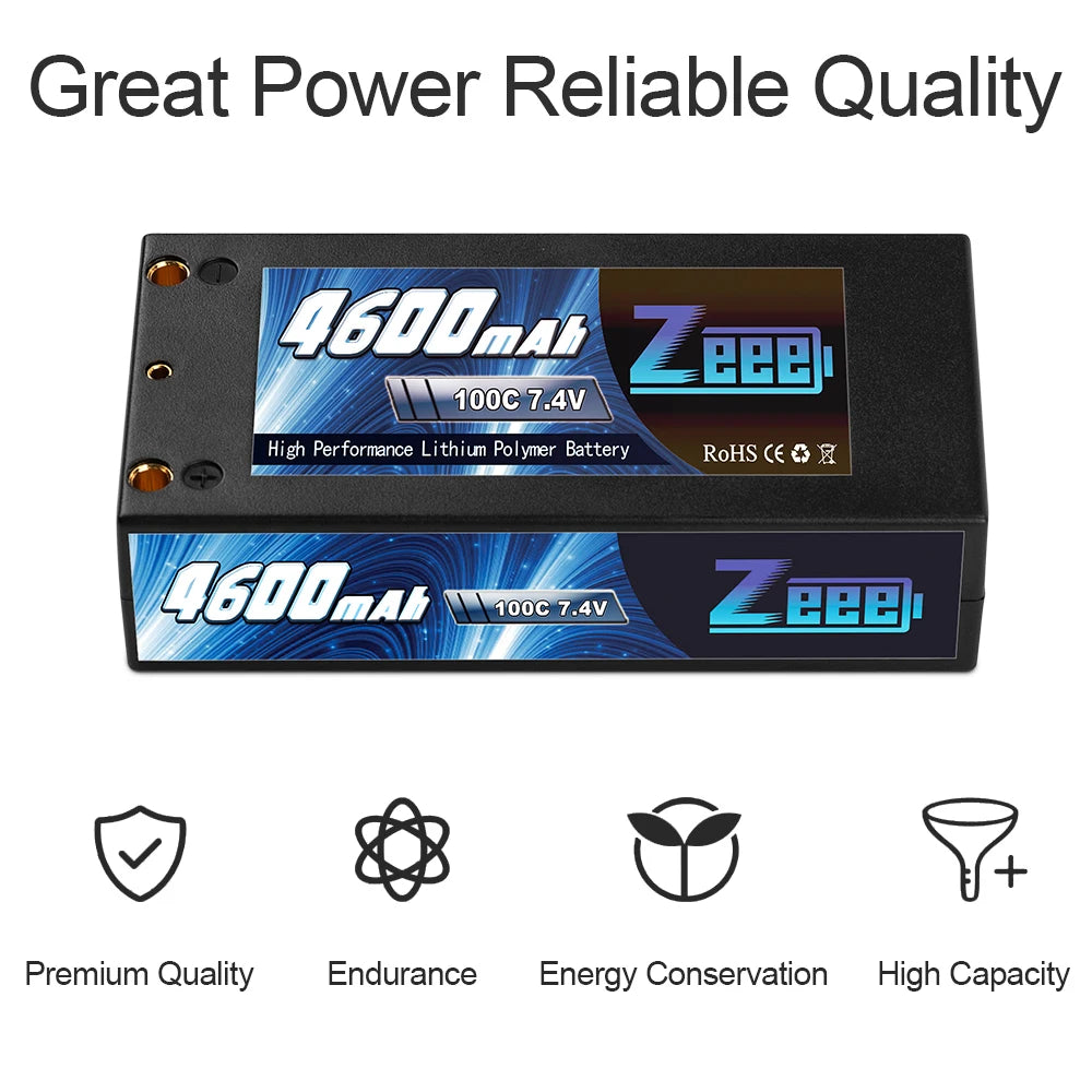 Zeee 2S Shorty Lipo 7.4V 4600mAh 100C Battery, Agduaat EBB 100C 7.4V High Performance Lithiun Polymer Battery