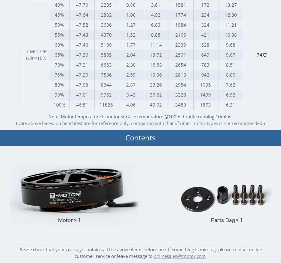 T-motor MN8012 KV100 12S Brushless Motor - Antigravity 8012 Max Thrust 11.8KG Outrunner Motor For Multirotor RC Drone VTOL 15 T-motor MN8012 KV100 12S Brushless Motor SPECIFIC