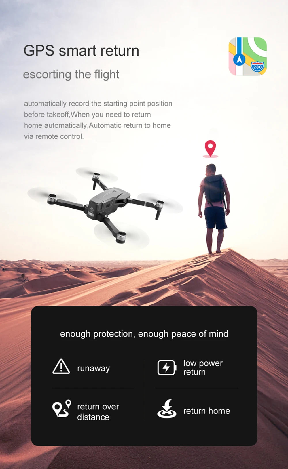 VISUO ZEN K1 PRO Drone, GPS smart return 280 escorting the flight automatically record the starting position before takeoff