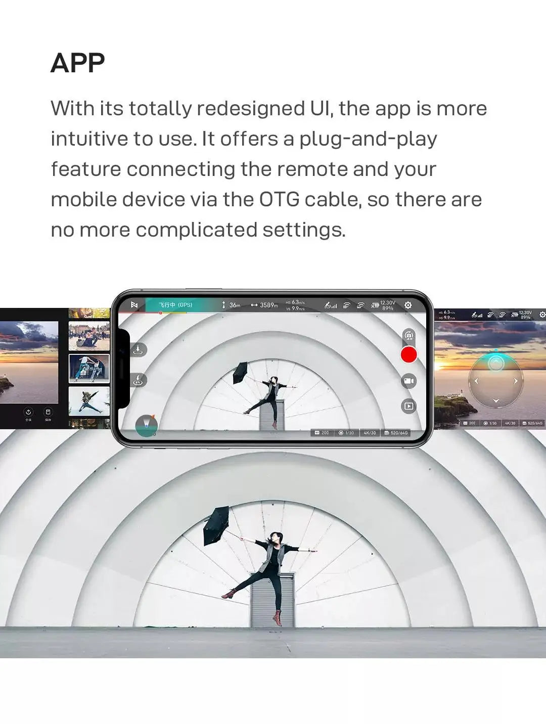 Fimi X8 Mini Drone, APP Ul is a plug-and-play feature connecting the remote and your mobile device