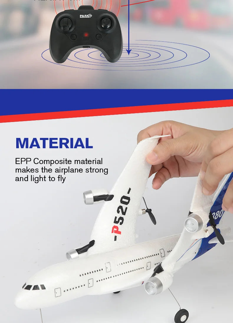 Airbus A380 P520 RC Airplane, PARKCO MATERIAL EPP Composite material makes the airplane strong and light to fly 