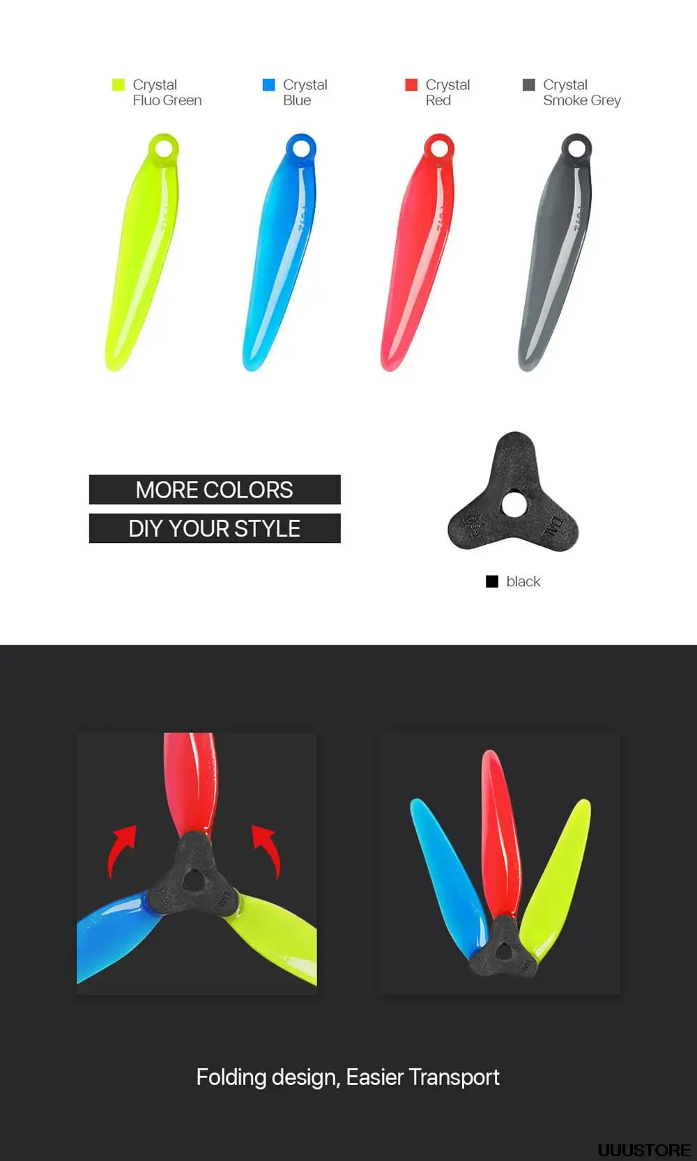2Pairs DALPROP Fold 2 F5 5 Inch 7mm 3-Blade Folding Freestyle Propeller for FPV Racing RC Drone crystal crystal crystal Crystal Crystal Crystal Fluo Green Blue Red Smoke Grey MORE COLORS DIY