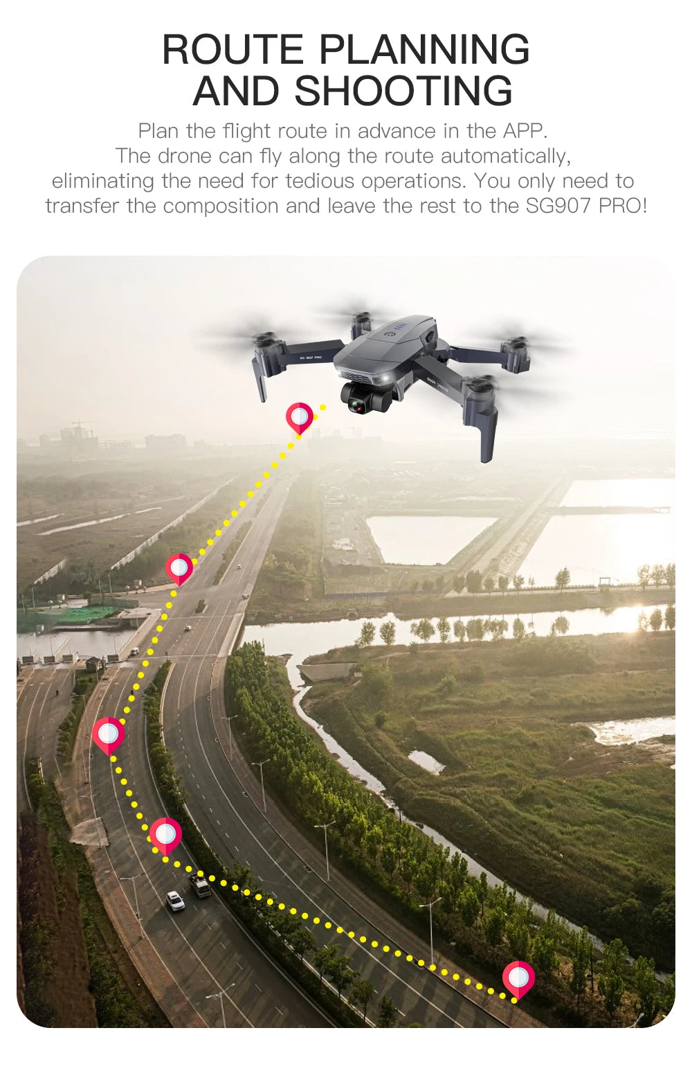 SG907 MAX Drone - 4K HD Professional 3-Axis Gimbal Brushless Motor 5G WIFI GPS HD Dual Camera Foldable Quadcopter FPV RC Dron Professional Camera Drone 55 SG907 MAX Drone, the drone can fly along the route automatically, eliminating the need for tedious operations . SG