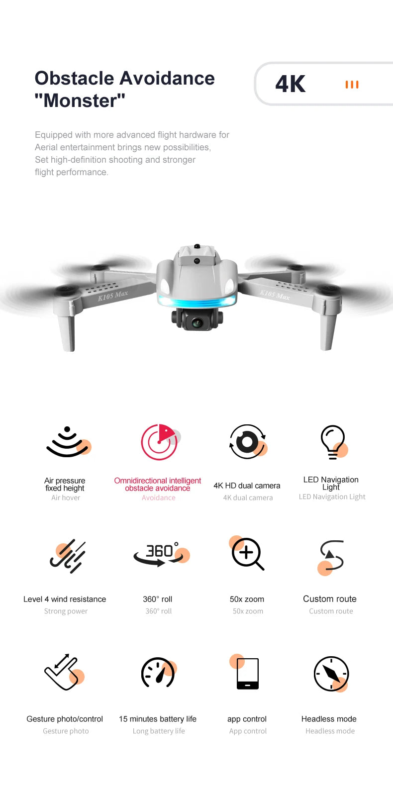 JINHENG K105 Max Drone, obstacle avoidance 4k "monster" equipped with more advanced flight