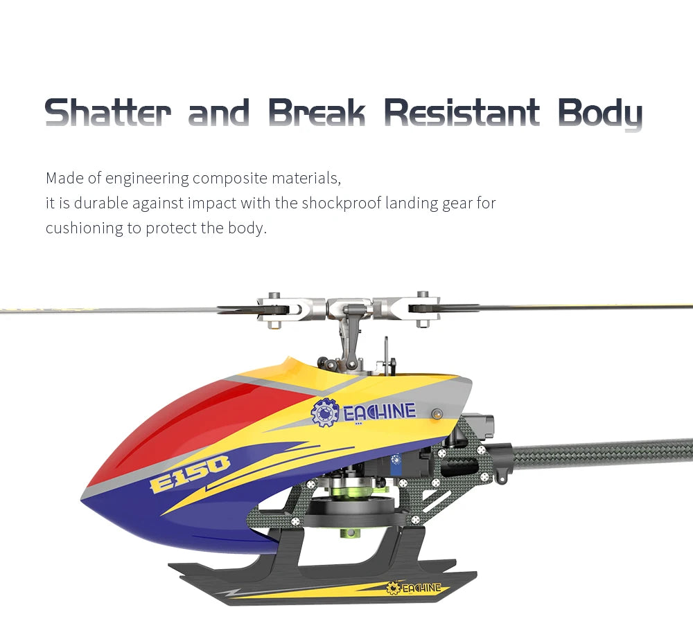 Eachine E150 RC Helicopter, shatter and break resistant body made of engineering composite materials . shockproof landing gear for cushion