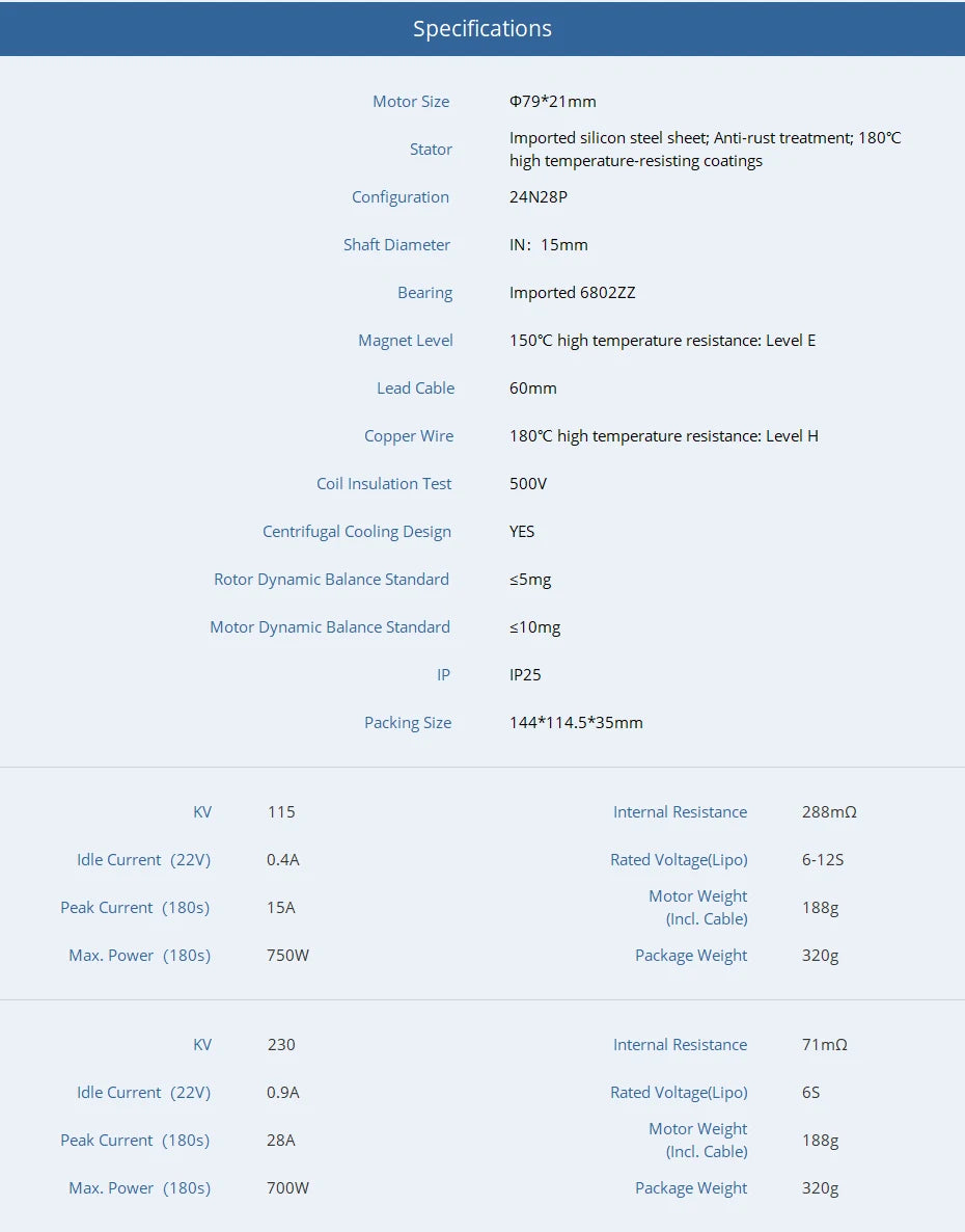 T-motor MN7005 KV115 Motor - 5KG Max Thrust Antigravity Light Efficient Energy-saving Motor For Aircraft UAV RC Drone 13 T-motor, Specifications Motor Size 079*21mm Imported silicon steel sheet; Anti-rust treatment