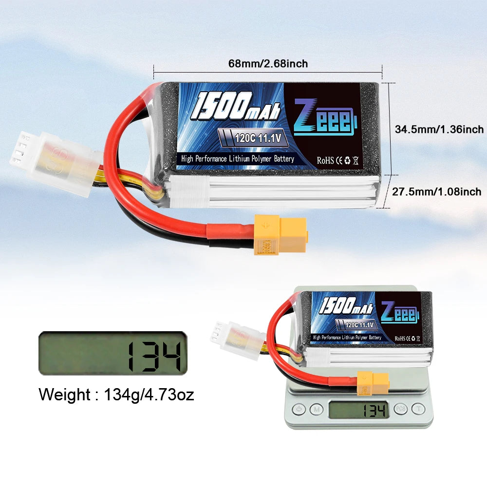 2units Zeee Lipo Battery, Esdonn Zew 34.5mm/1.36inch 120C 11.1V High Per