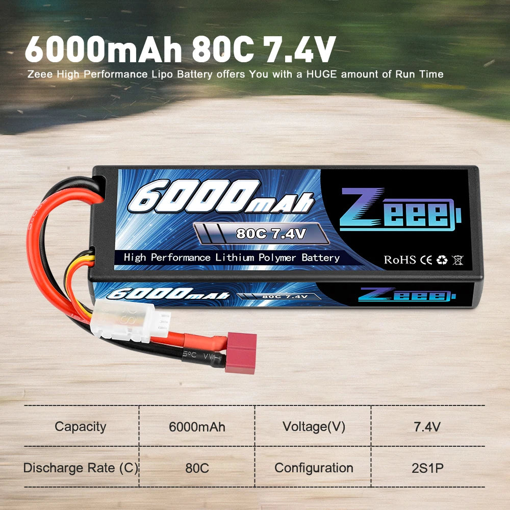 Zeee 2S 6000mAh 7.4V 80C Lipo Battery, Zeee High Performance Lipo Battery offers HUGE amount of Run Time goopza