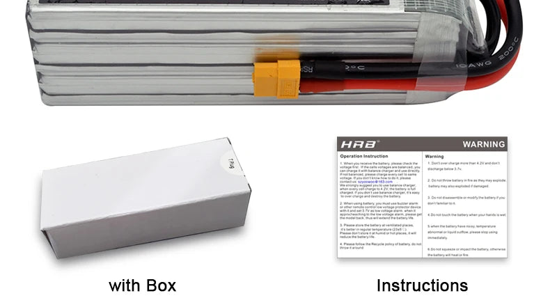 2PCS HRB Lipo Battery, HAD WARNING Octritieniien pt Cumareton with Box Instruction