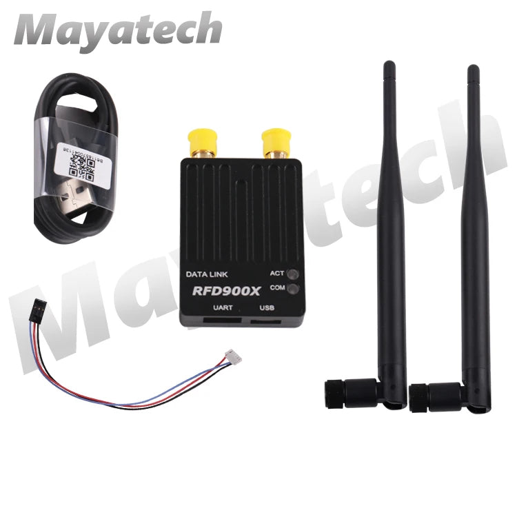 Mayatech Metal Shell RFD900X, Long-range data transmission module for drones with metal shell and USB connection.