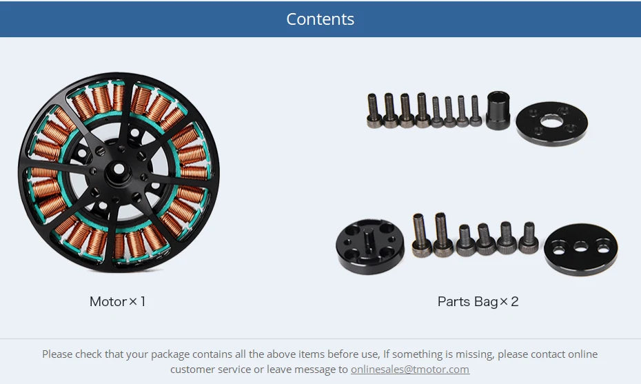 T-motor MN7005 KV115 Motor - 5KG Max Thrust Antigravity Light Efficient Energy-saving Motor For Aircraft UAV RC Drone 17 T-motor, If something is missing, please contact online customer service or leave message to onlnesae