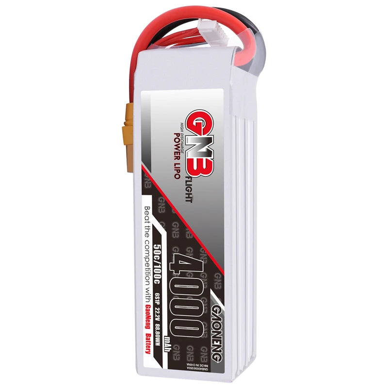 Gaoneng GNB 6S 22.2V 4000mAh 100C HV Lipo Battery, GaoNeng LiPo battery, 4000mAh capacity, CE certified, suitable for helicopters and remote control toys.