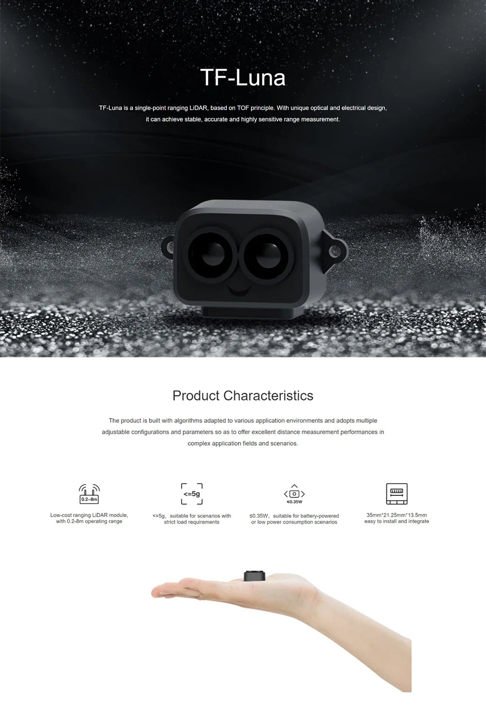 CUAV TF-Luna Lidar Module, TF-Luna is a single-point ranging LiDAR,