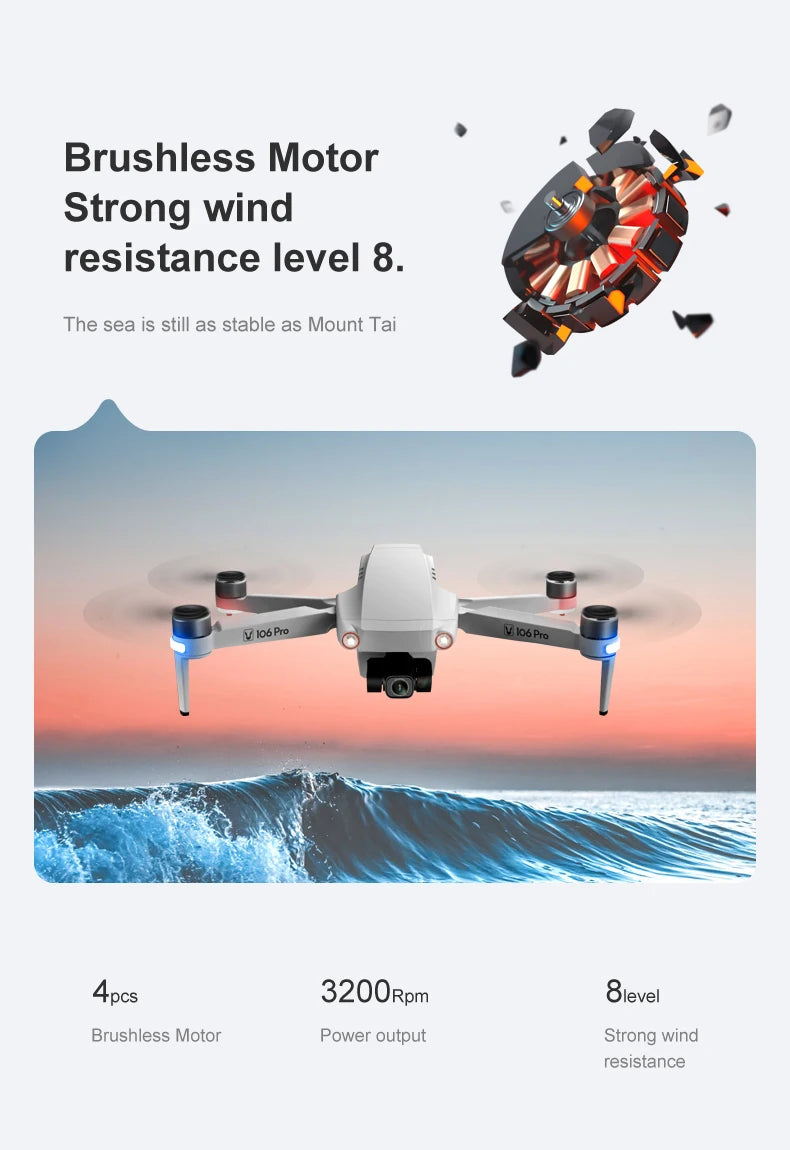 106 Pro GPS Drone - 4K HD Dual Camera Three-Axis Anti-Shake Gimbal 5G WIFI FPV Brushless Motor Foldable Quadcopter Gift Toy Professional Camera Drone 24 106 Pro GPS Drone, Mount Tai V 106 Pro 3200Rpm 8level Brushless