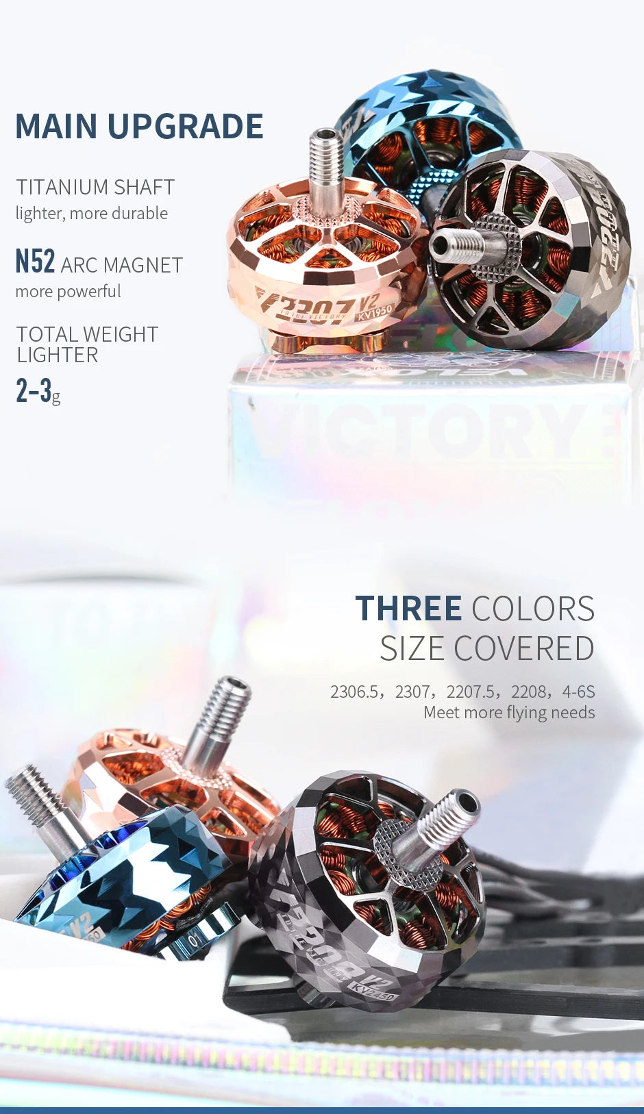 T-motor VELOX V2208 V2 KV1750 KV1950 KV2450 1.8KG Thrust VELOCE Series Brushless Outrunner Motor For RC FPV Racing Drone Quadcopter Frame 7 T-motor, MAIN UPGRADE TITANIUM SHAFT lighter; more durable N52