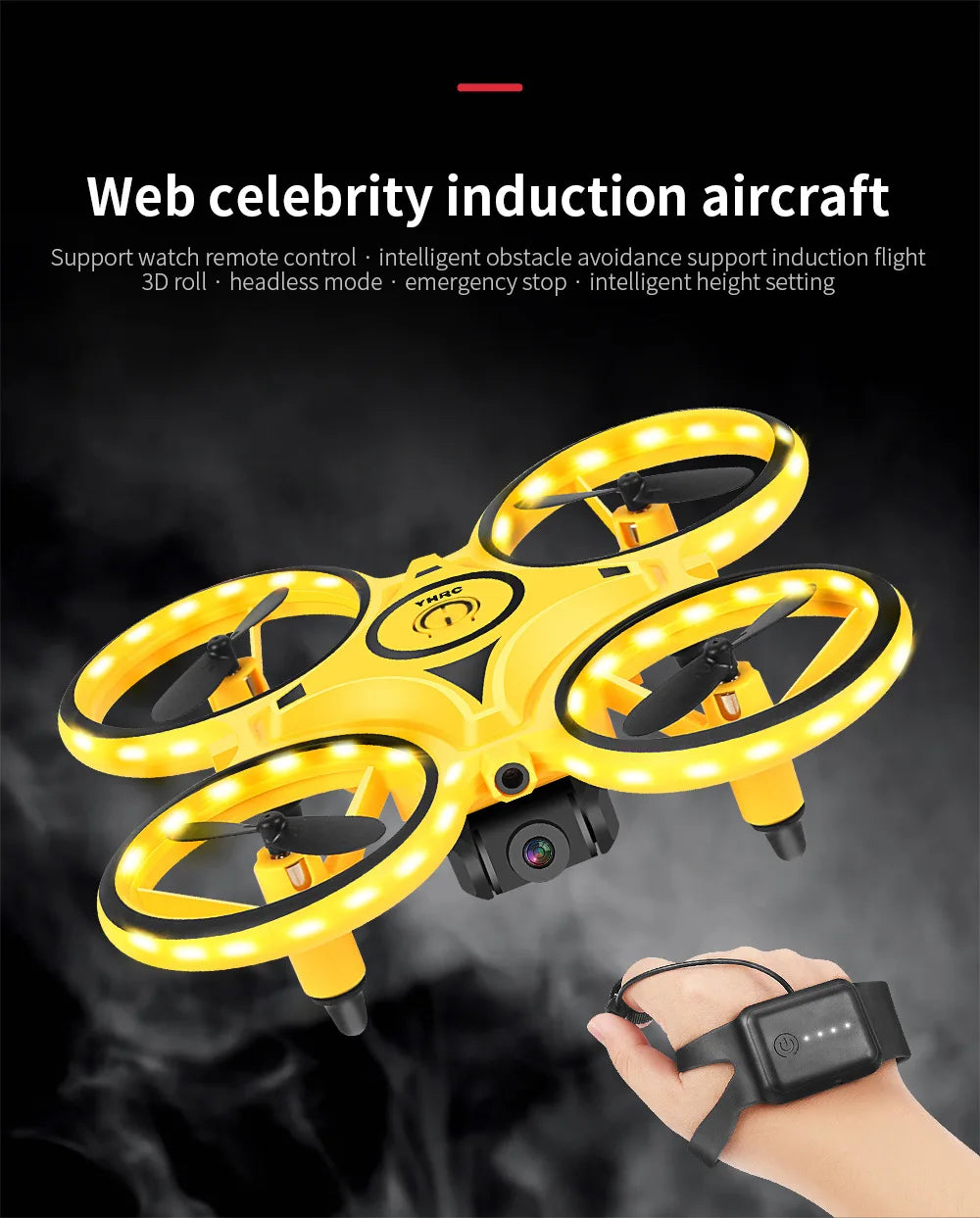 HGRC 2.4G Mini Watch RC Drone, Web celebrity induction aircraft Support watch remote control intelligent obstacle avoidance support induction flight 3D
