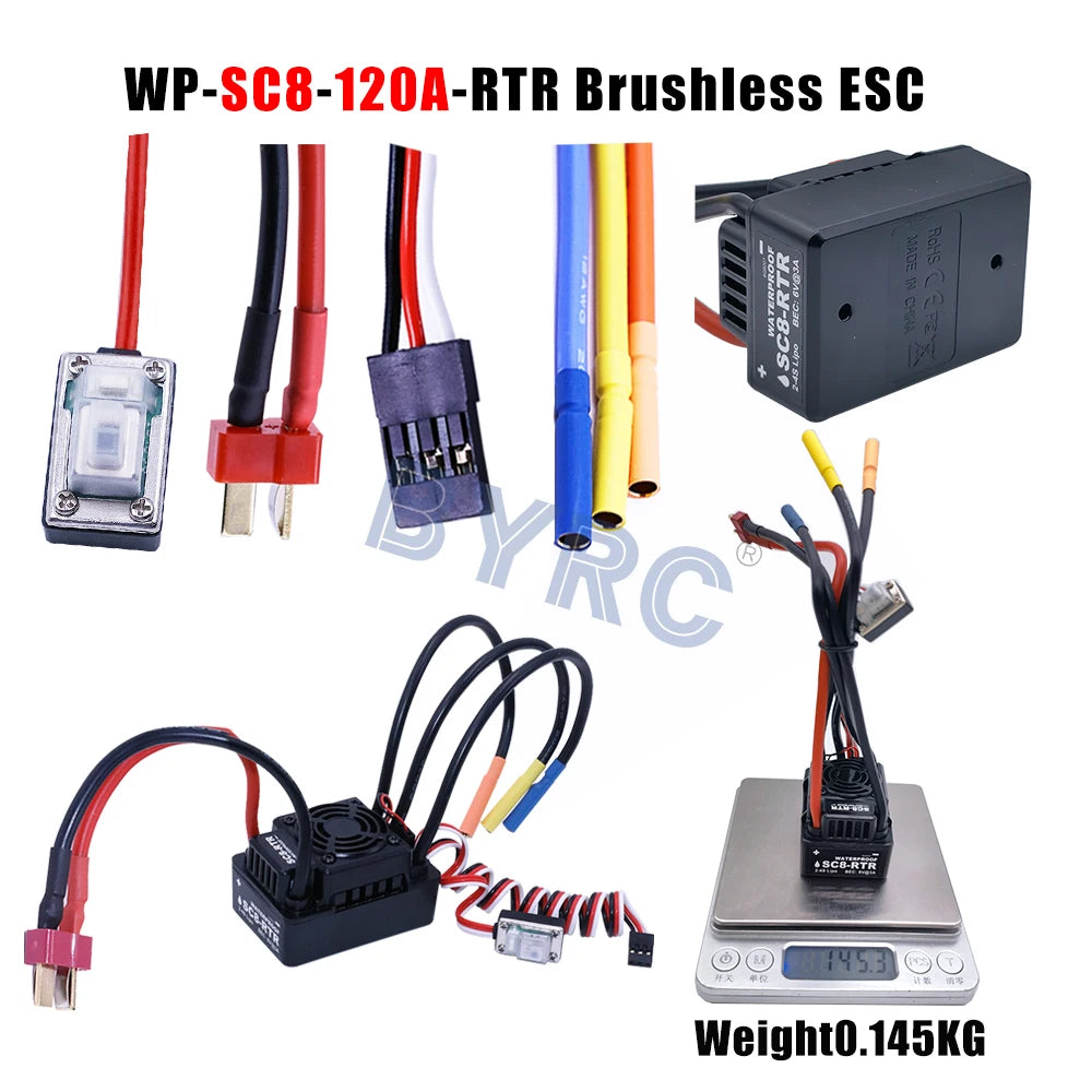 RTR brushless ESC for hobby use, weighs about 145g.