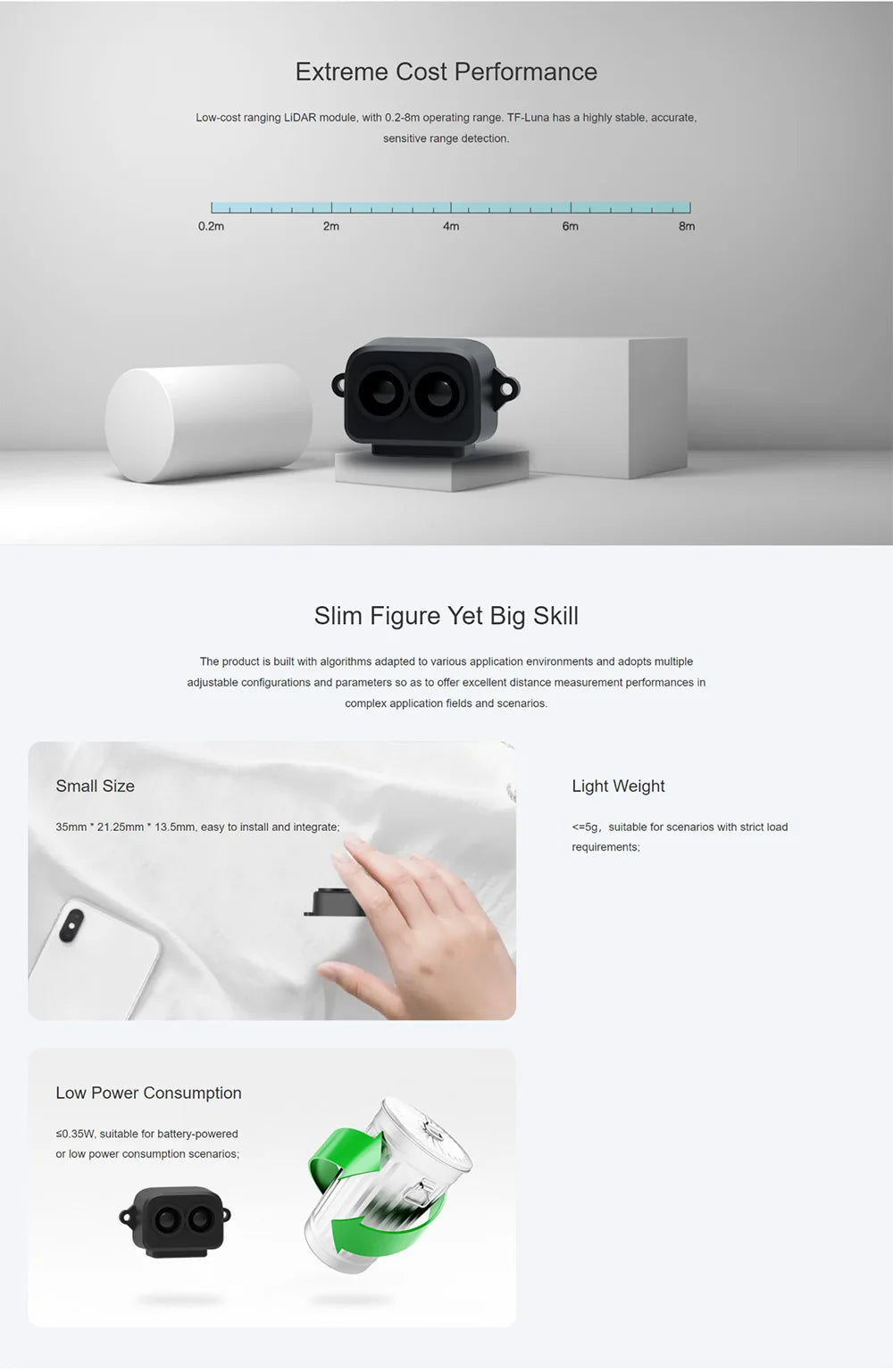 CUAV TF-Luna Lidar Module, TF-Luna has highly stable. accurate. sensitive range detection, with 0.2