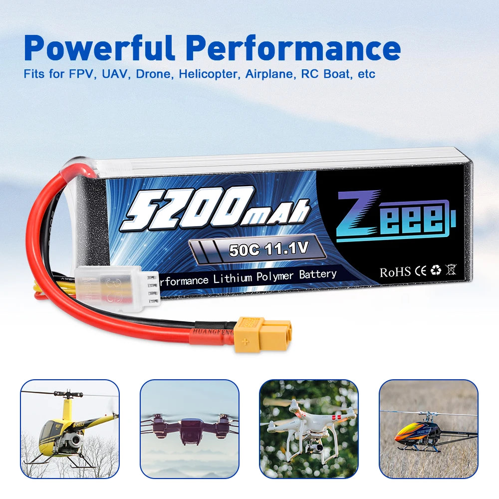 Zeee 3S Lipo Battery, Powerful Performance Fits for FPV , UAV, Drone, Helic