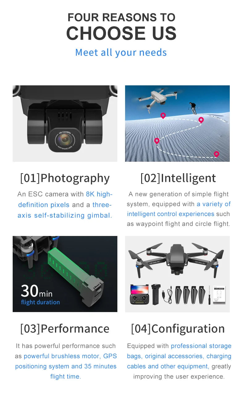 U8 Drone, ESC camera with 8K high-definition pixels and a three- system 