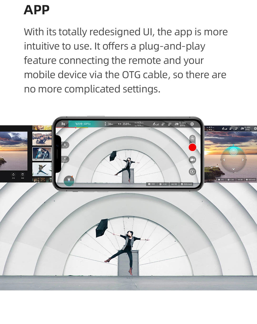 FIMI X8 Mini Drone, APP UlI offers a plug-and-play feature connecting the remote and your mobile