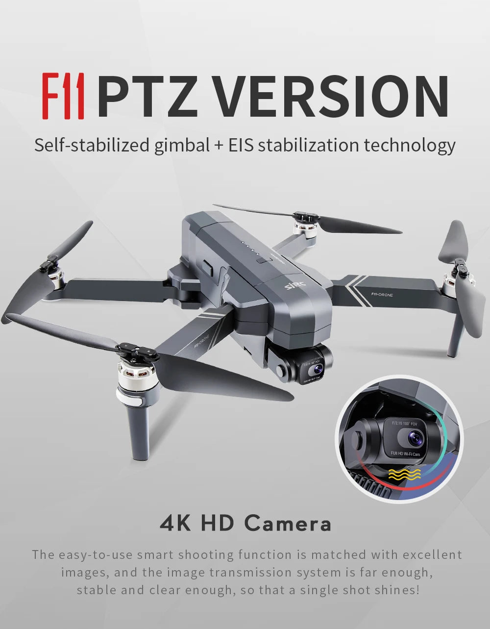 SJRC F11 / F11S  Pro Drone, FII PTZ VERSION Self-stabilized gimbal + ElS