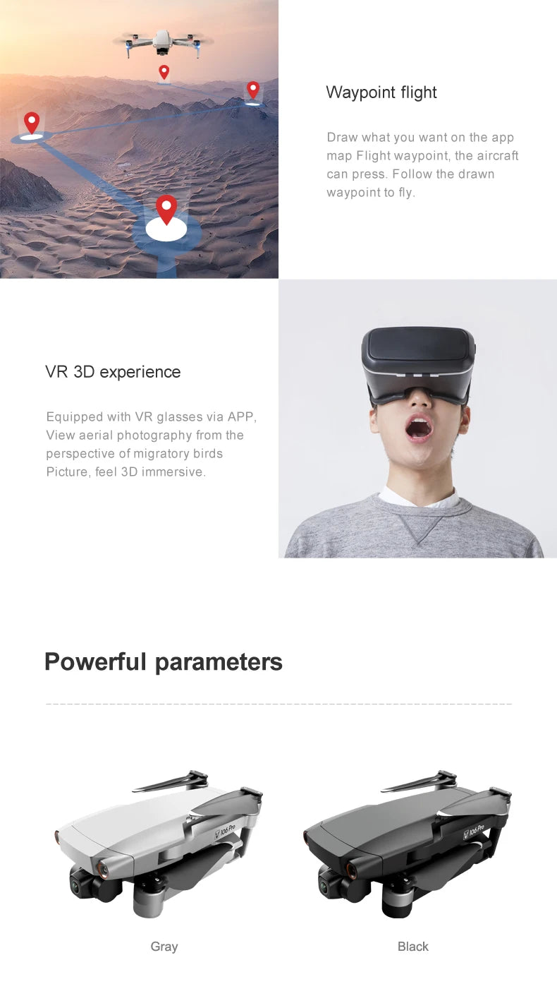 106 Pro GPS Drone - 4K HD Dual Camera Three-Axis Anti-Shake Gimbal 5G WIFI FPV Brushless Motor Foldable Quadcopter Gift Toy Professional Camera Drone 32 106 Pro GPS Drone, waypoint flight what you want on the app map Flight waypoint;