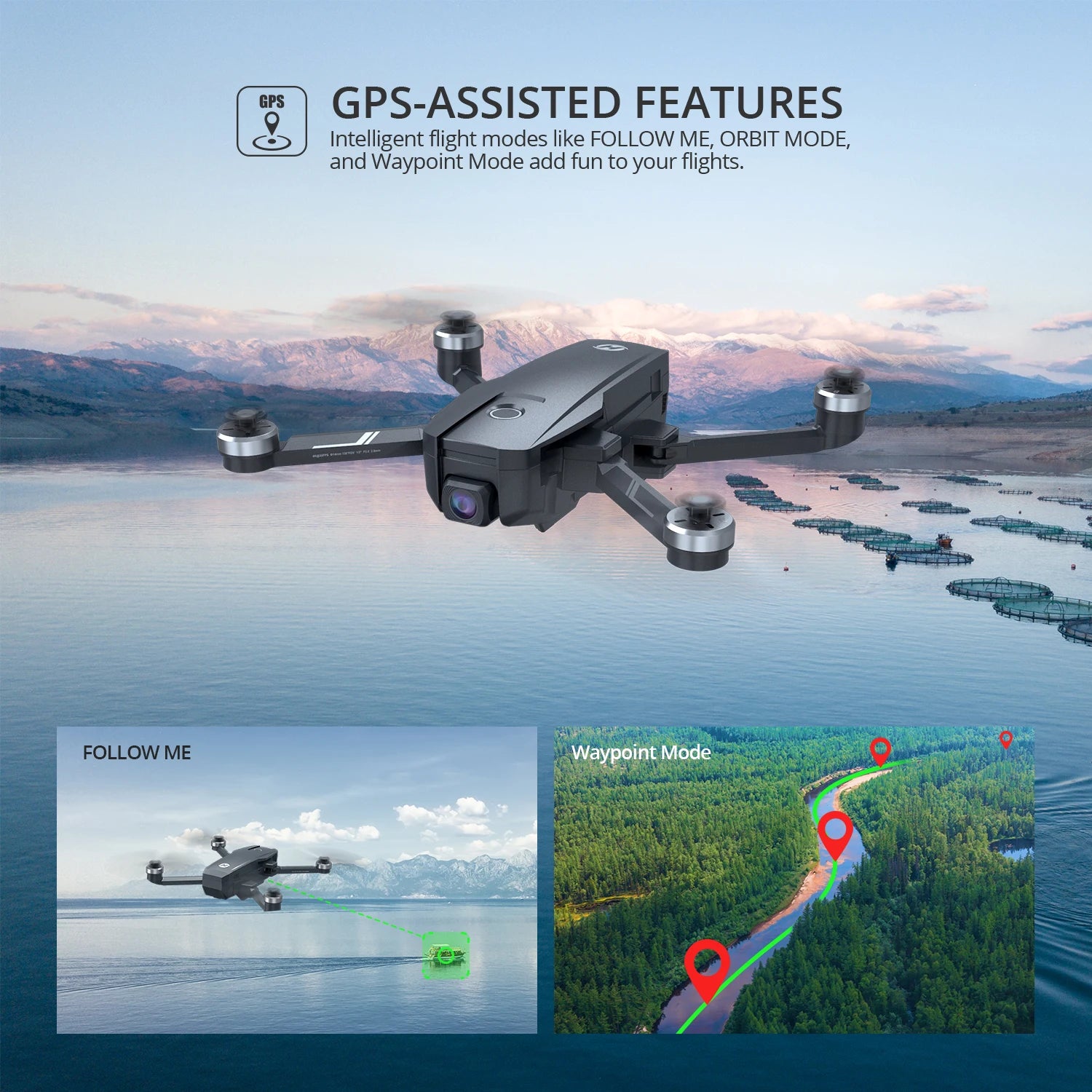 Holy Stone HS720E Upgraded 4K HD Drone, Intelligent flight modes like FOLLOW ME; ORBIT MODE, and Waypoint Mode add