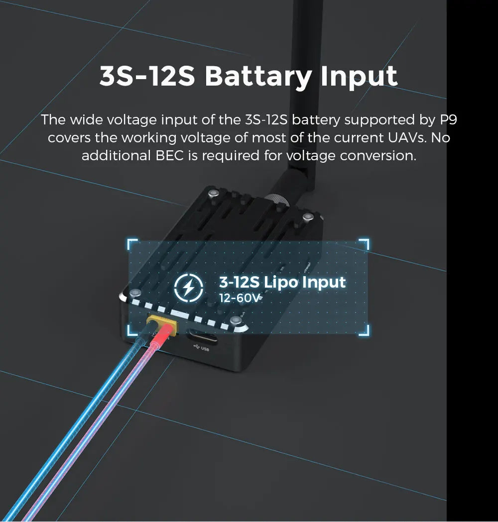 CUAV RC FPV Data Transmission - Pixhack Pixhawk Long Distance 60KM P9 Radio DataTelemetry Module 11 CUAV RC FPV Data Transmission, the wide voltage input of the 3S-12S battery supported by p9 covers the working