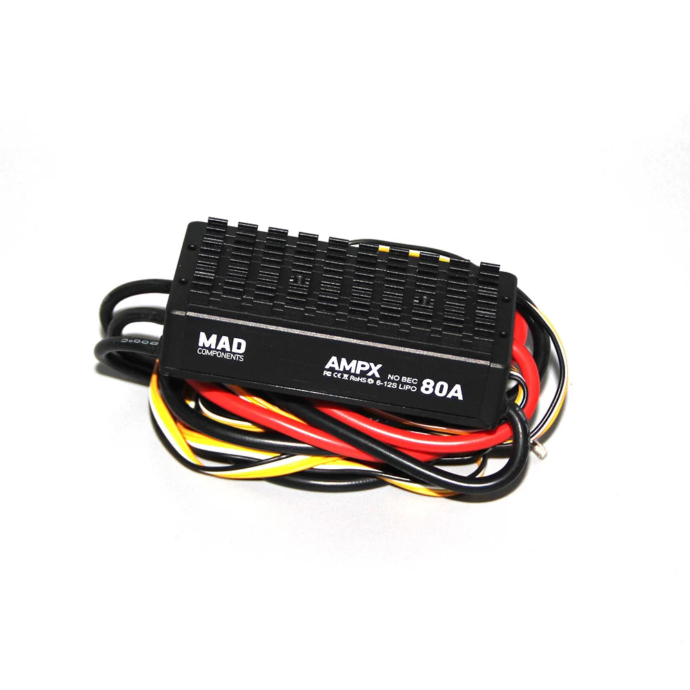 MAD AMPX 80A (5-14S) ESC, ESC for brushless motors with 0-80A current control and 0-128V voltage regulation.