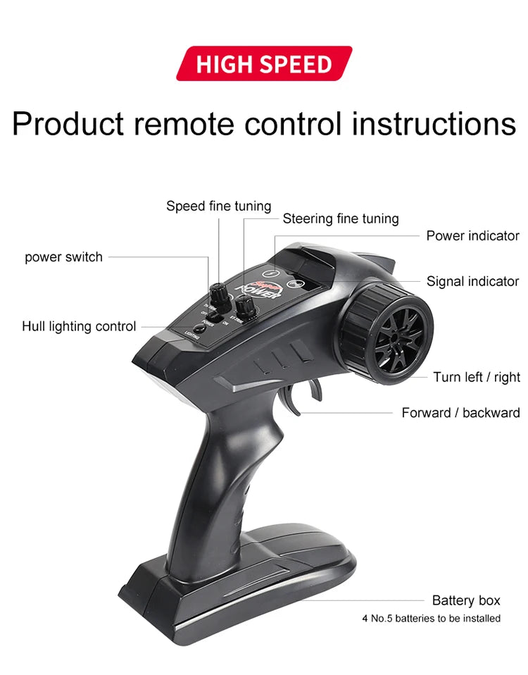 HJ808 RC Boat, HIGH SPEED Product remote control instructions Speed fine tuning Steering fine tuning Power indicator power