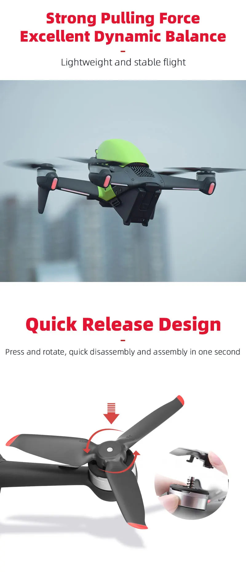 4pcs Drone Propeller. Strong Pulling Force Excellent Dynamic Balance Lightweight and stable flight Quick Release Design Press and rotate