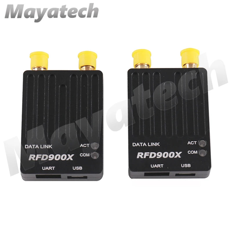 Mayatech Metal Shell RFD900X, Enables long-range data transmission for UAVs with metal shell and UART/USB interfaces.