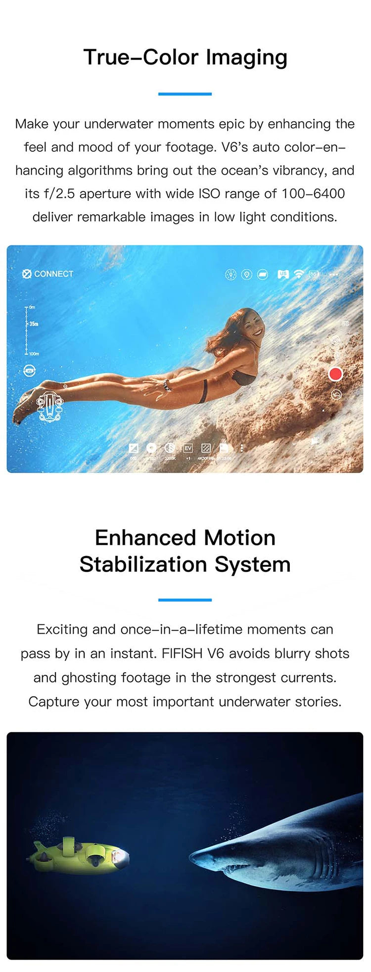 Fifish V6 - professional Underwater Drone, Fifish V6, FIFISH V6's auto color-en _ hancing algorithms bring out the