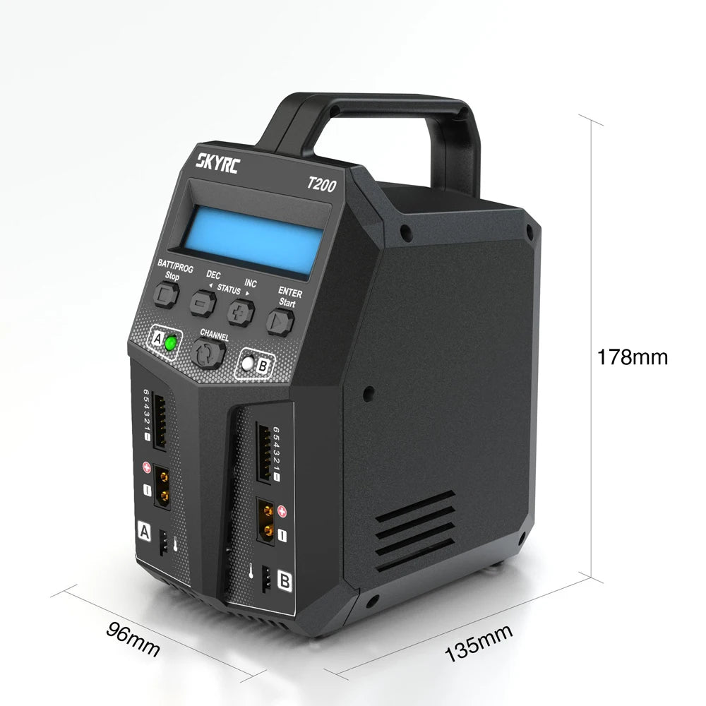 SKYRC T200 Dual AC/DC Balance Charger, skyRC T200 BatTiPROG Stop STATUS ENTER Start ChANNEL