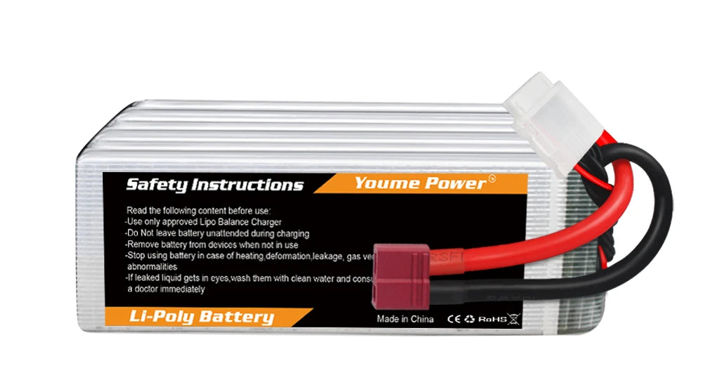 1/2PCS Youme 22.2V 6S Lipo Battery, Use only approved Lipo Balarce Chaiger Do Not leave ballery