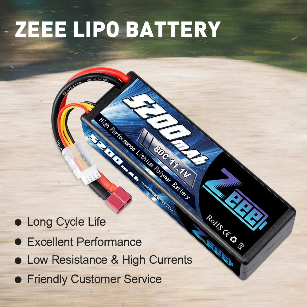 Zeee 11.1V 80C 5200mAh 3S Lipo Battery, ZEEE LIPo BATTERY Long Cycle Life Excellent Performance 4 Low Resistance 