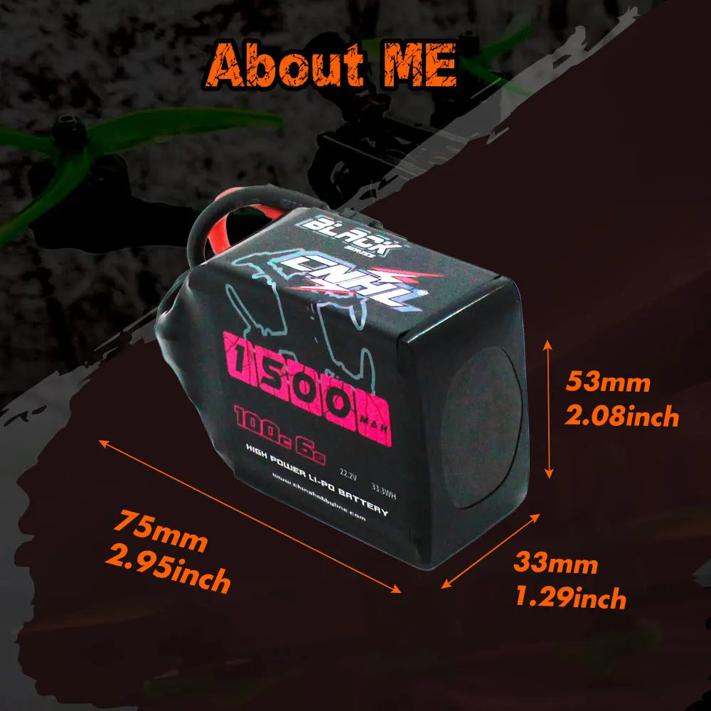CNHL RC 2S 4S 5S 6S Lipo Battery for FPV Drone, Abcut ME 53mm 2.08inch 33mm 1.29inch ELFE d15